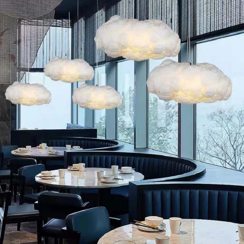 Hanglamp Wolk Ontwerp Katoen Metaal Wit 30-100cm Woonkamer Slaapkamer LED Verlichting Scandinavisch Lamp | Sansoti