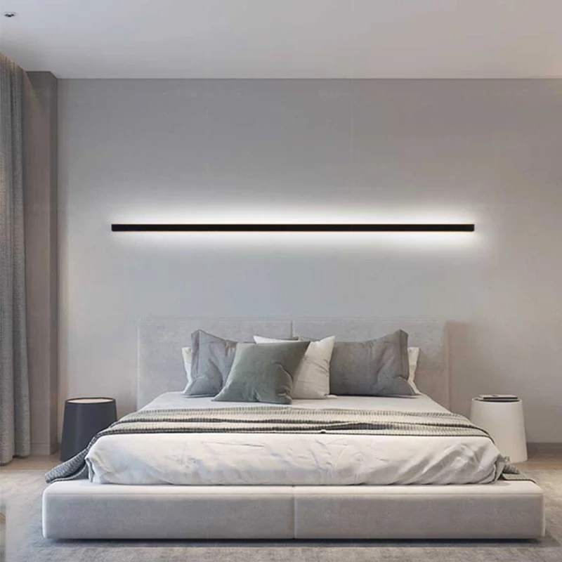 Lineaire LED Wandlamp Dimbaar Zwart Wit Slaapkamer Woonkamer Modern Minimalistisch Design Sfeerverlichting | Sansoti