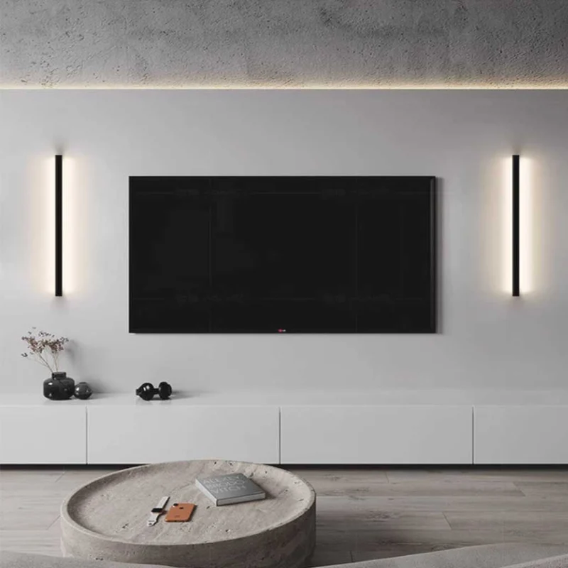 Lineaire LED Wandlamp Dimbaar Zwart Wit Slaapkamer Woonkamer Modern Minimalistisch Design Sfeerverlichting | Sansoti