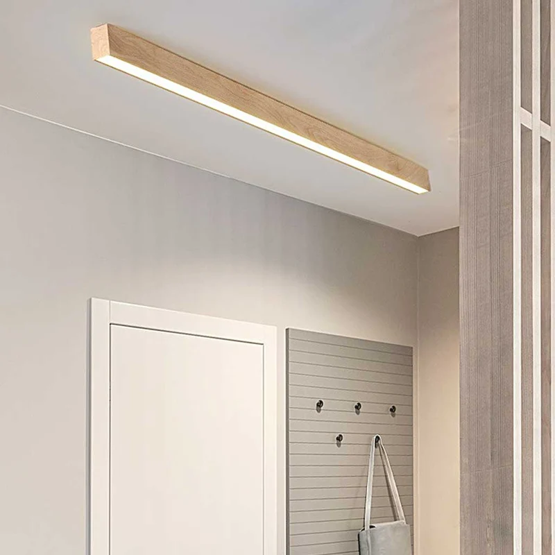 Plafondlamp Lineair LED Dimbaar Houtlook Ijzer Acryl Gang Hal Entree Afstandsbediening Warm Neutraal Wit | Sansoti