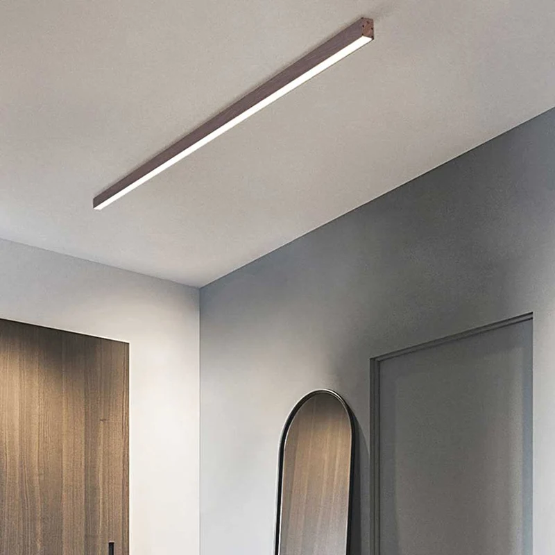 Plafondlamp Lineair LED Dimbaar Houtlook Ijzer Acryl Gang Hal Entree Afstandsbediening Warm Neutraal Wit | Sansoti