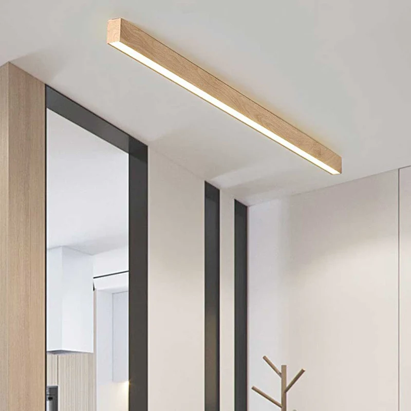 Plafondlamp Lineair LED Dimbaar Houtlook Ijzer Acryl Gang Hal Entree Afstandsbediening Warm Neutraal Wit | Sansoti