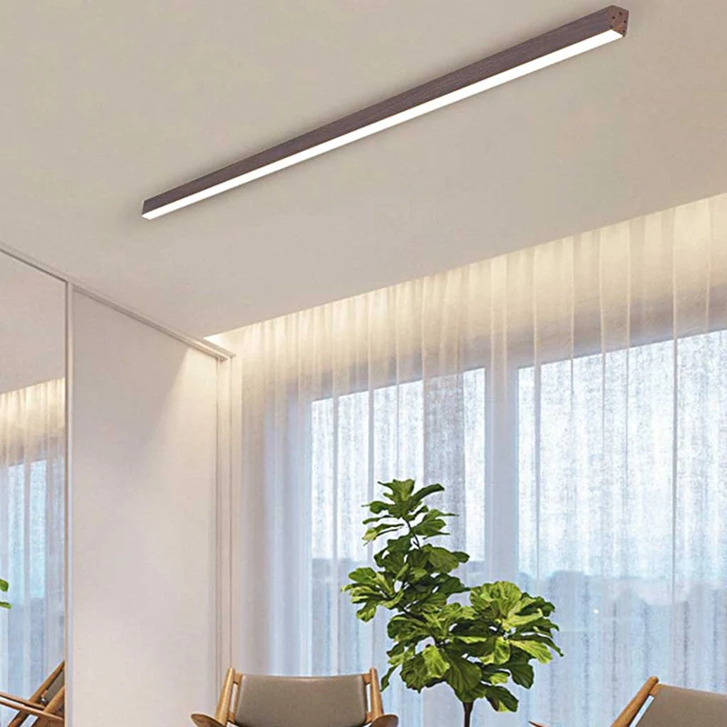 Plafondlamp Lineair LED Dimbaar Houtlook Ijzer Acryl Gang Hal Entree Afstandsbediening Warm Neutraal Wit | Sansoti