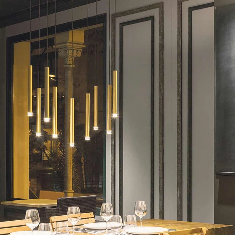 Gouden Hanglamp Slanke Buis LED Verstelbaar 3 Lichttemperaturen Modern Minimalistisch Design Aluminium | Sansoti