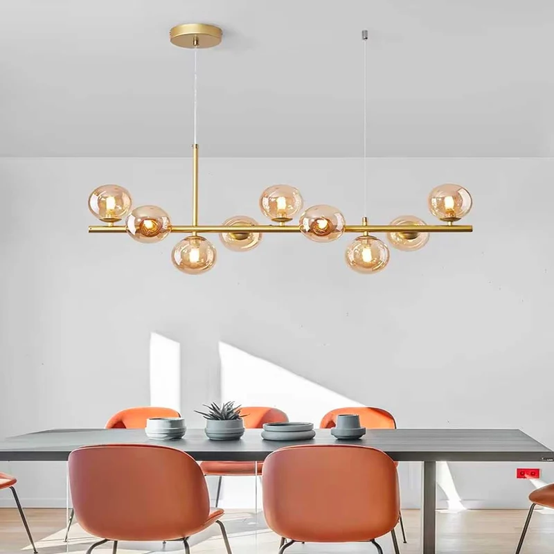 Glazen Bol Hanglamp met Gouden Frame 7-11 Lichtpunten Moderne Kroonluchter Verstelbare Kleurtemperatuur | Sansoti