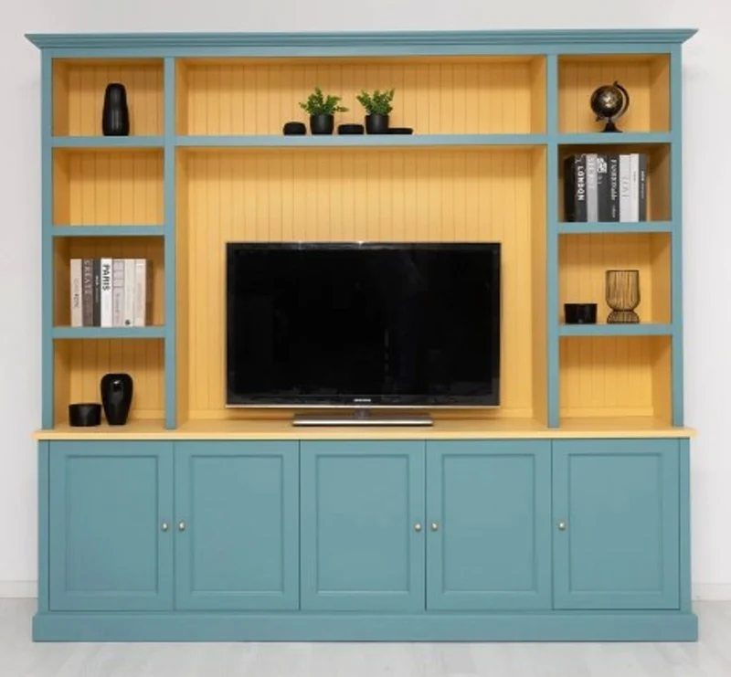 Casa Padrino TV Schrank im Landhausstil Senf mit Aufsatz, 254 x 46 x 228 cm