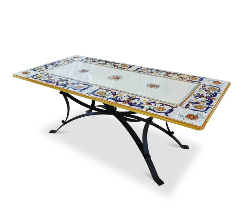 Casa Padrino Luxus Jugendstil Gartentisch Ornamentbordüre 200 × 100 cm - Rechteckiger Esstisch aus handbemaltem Lavastein - Gastronomie Möbel - Made in Italy