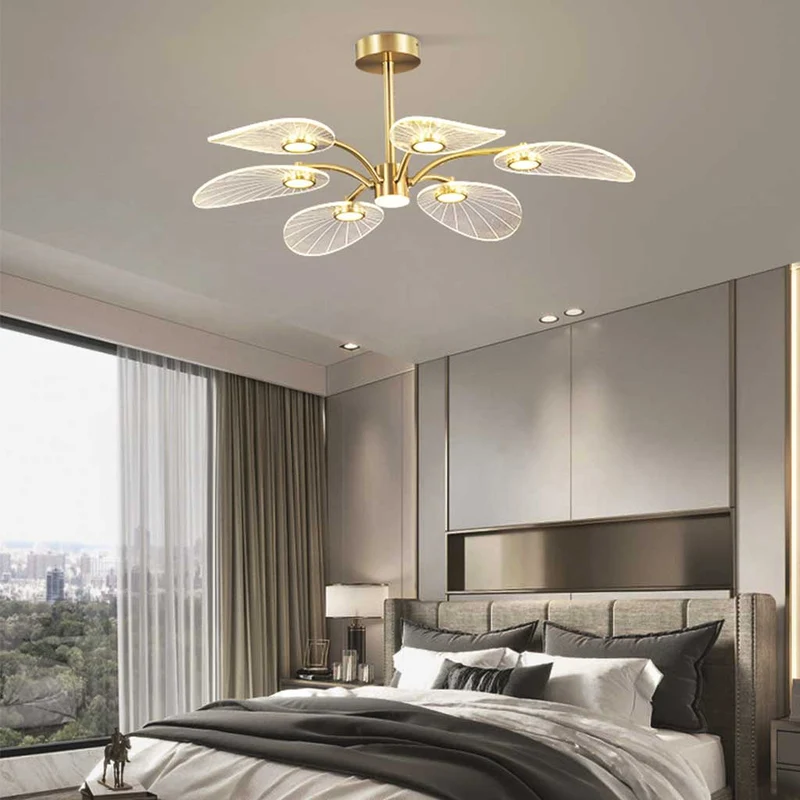 Semi-Plafondlamp Lotus Acryl Goud LED 6-8-10 Armen Woonkamer Eetkamer Slaapkamer Modern Interieur Verlichting | Sansoti