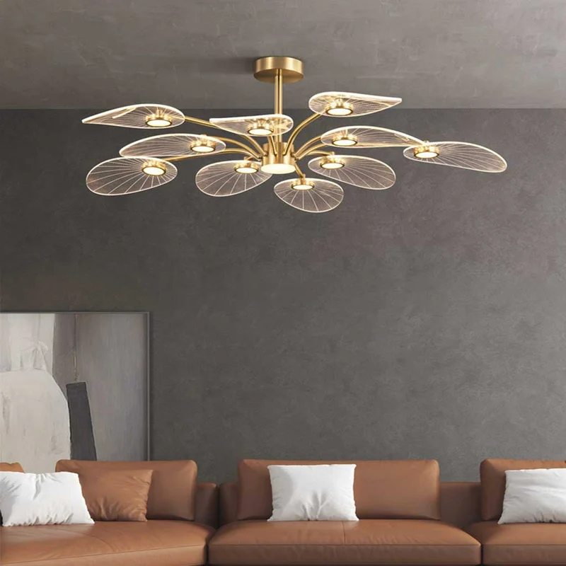 Semi-Plafondlamp Lotus Acryl Goud LED 6-8-10 Armen Woonkamer Eetkamer Slaapkamer Modern Interieur Verlichting | Sansoti