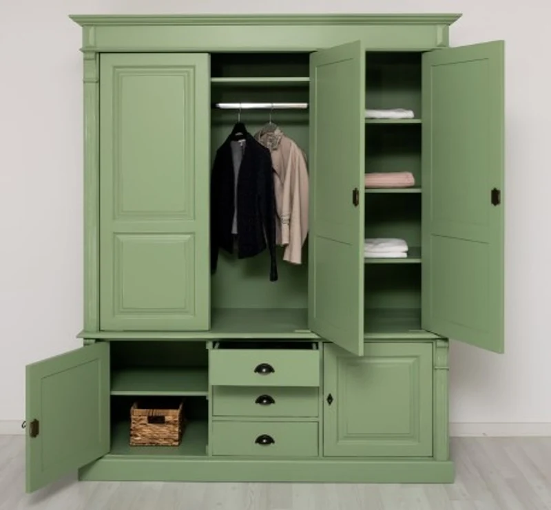 Casa Padrino Kleiderschrank im Landhausstil mit 3 Türen und 3 Schubladen, 176 x 59 x 210 cm