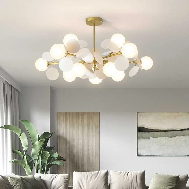 Kroonluchter Modern Opaal Glazen Takken LED Dimbaar Woonkamer Eetkamer Sfeerverlichting Artistiek Design | Sansoti