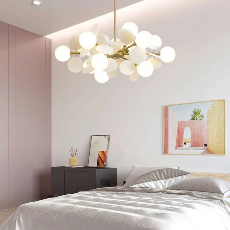 Kroonluchter Modern Opaal Glazen Takken LED Dimbaar Woonkamer Eetkamer Sfeerverlichting Artistiek Design | Sansoti