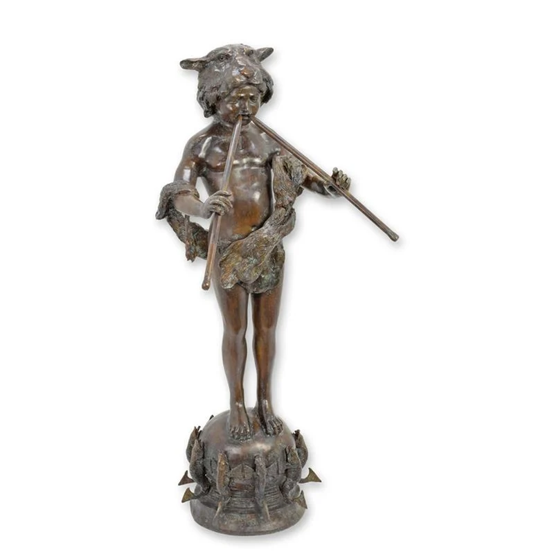 Casa Padrino Luxus Bronze Brunnen Pan mit Flöte Bronze / Braun 54 x 35 x H. 122 cm - Gartenbrunnen - Wasserspiel - Garten Deko