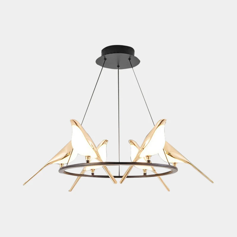 Ekster Hanglamp Zwart Goud LED Kroonluchter Moderne Decoratieve Vogelmotief Verlichting Woonkamer Eetkamer | Sansoti
