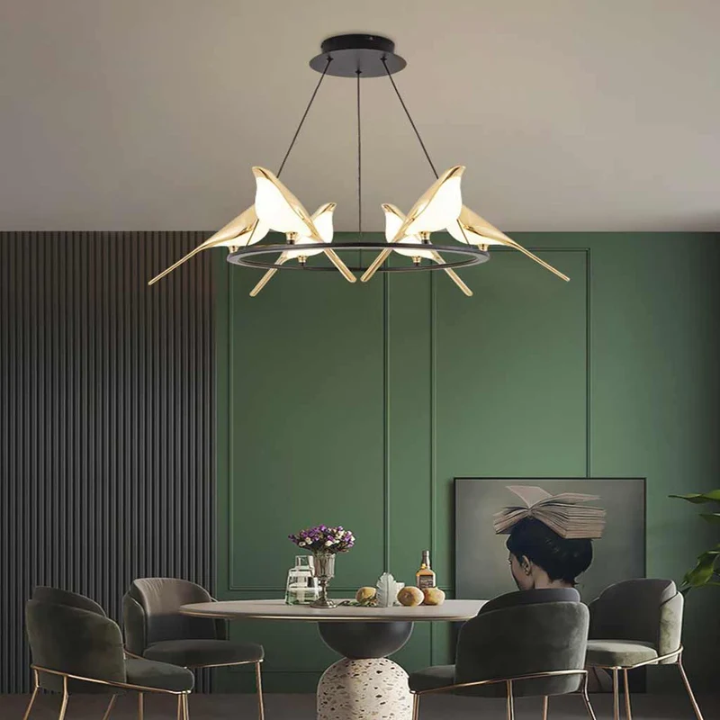 Ekster Hanglamp Zwart Goud LED Kroonluchter Moderne Decoratieve Vogelmotief Verlichting Woonkamer Eetkamer | Sansoti
