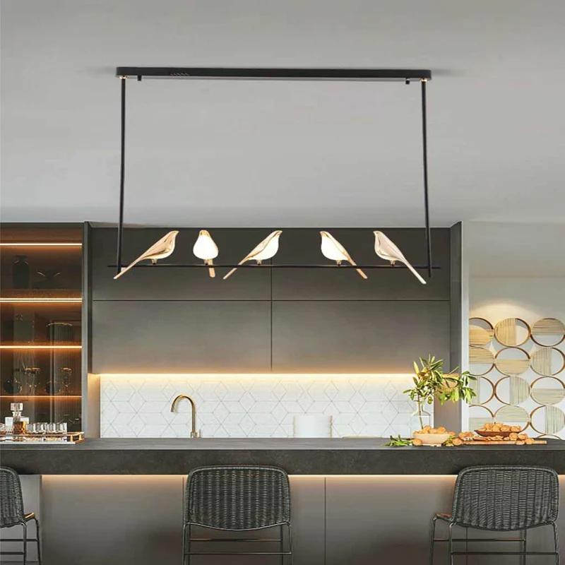 Ekster Hanglamp Zwart Goud LED Kroonluchter Moderne Decoratieve Vogelmotief Verlichting Woonkamer Eetkamer | Sansoti