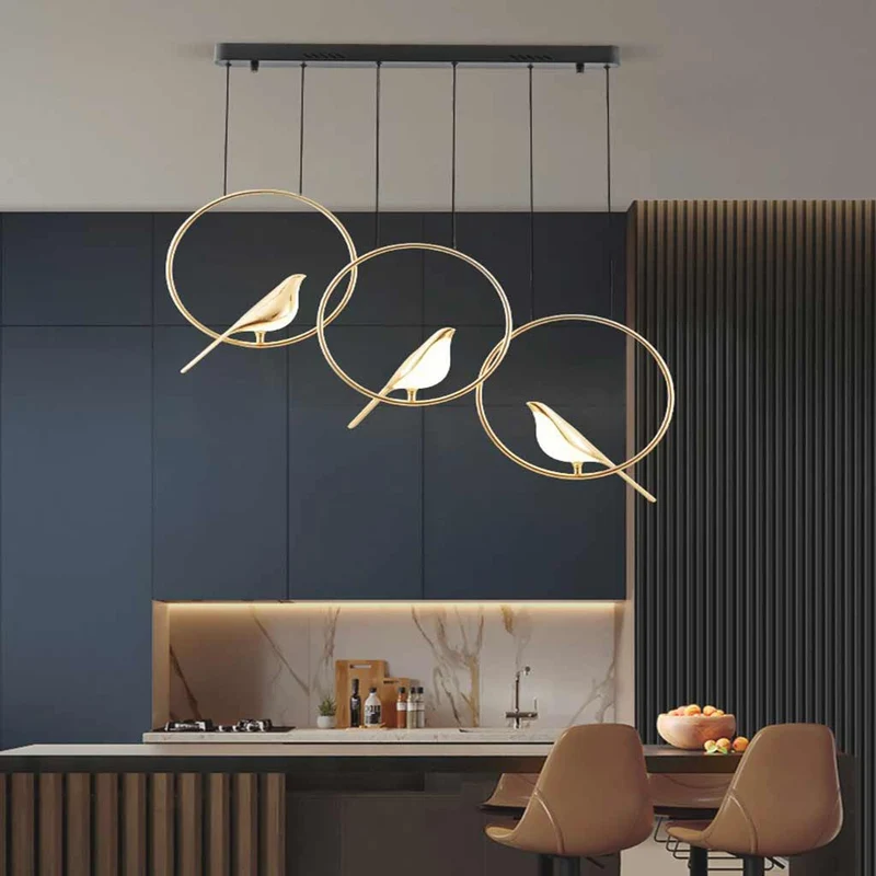 Ekster Hanglamp Zwart Goud LED Kroonluchter Moderne Decoratieve Vogelmotief Verlichting Woonkamer Eetkamer | Sansoti