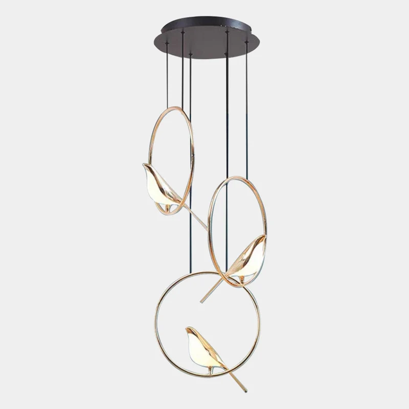 Ekster Hanglamp Zwart Goud LED Kroonluchter Moderne Decoratieve Vogelmotief Verlichting Woonkamer Eetkamer | Sansoti