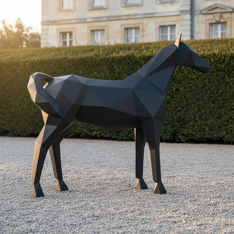Casa Padrino Luxus Deko Skulptur Pferd Facettiertes H. 190 cm - Riesige Gartenskulptur - Lebensgroße Skulptur - XXL Deko Skulptur - XXL Deko Figur