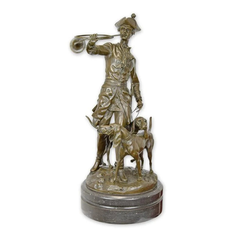 Casa Padrino Luxus Bronze Skulptur Jäger mit Hunden Bronze / Schwarz 31 x 31 x H. 72,3 cm - Bronzefigur mit Marmorsockel - Deko Figur