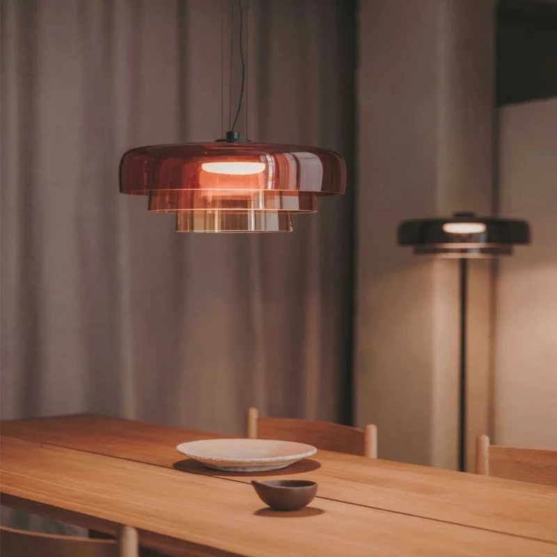 Gelaagde Glazen Hanglamp LED Dimbaar met Gekleurde Schermen Scandinavisch Design voor Eetkamer Woonkamer | Sansoti