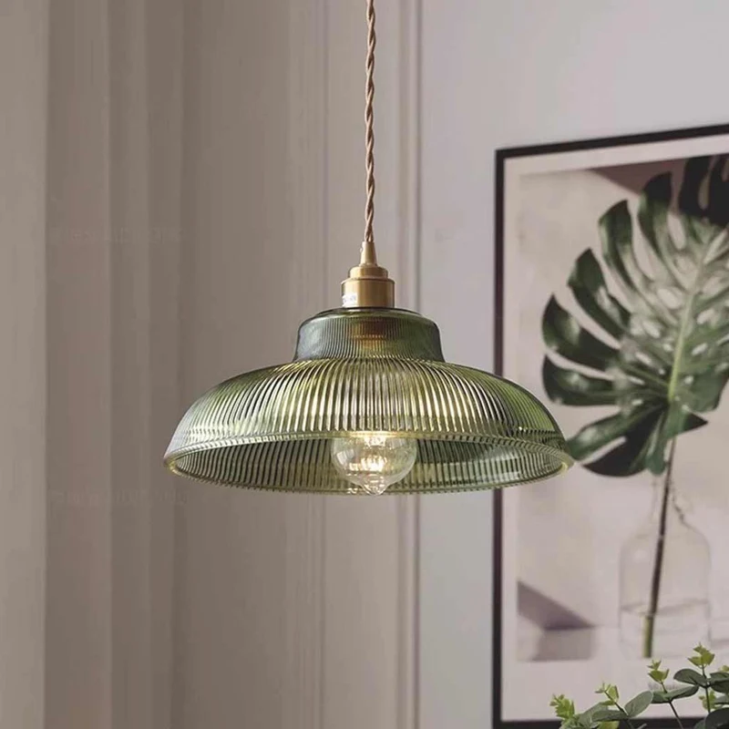 Hanglamp Geribbeld Glas Groen Messing Art Deco Vintage Eetkamer Sfeervol Warm Licht Retro Stijl Design | Sansoti