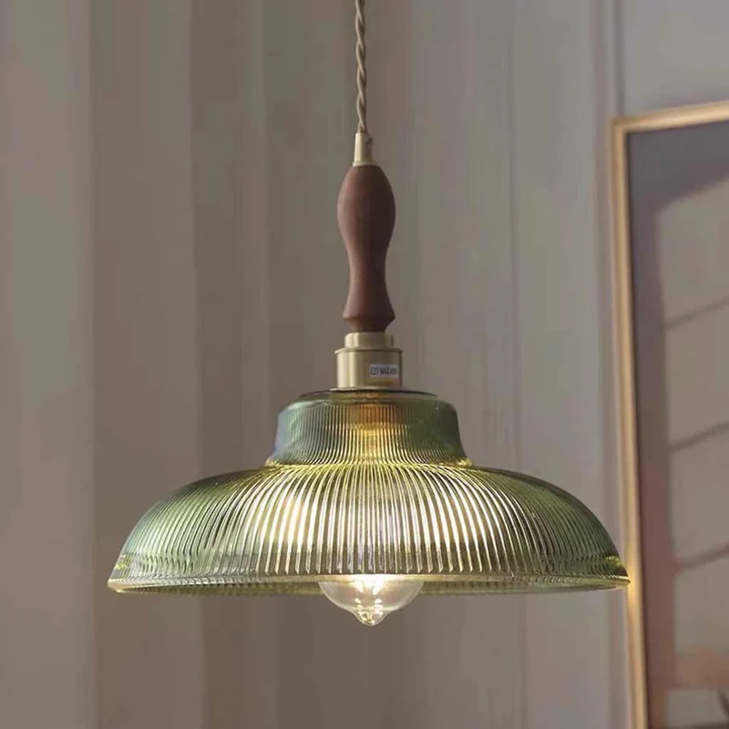 Hanglamp Geribbeld Glas Groen Messing Art Deco Vintage Eetkamer Sfeervol Warm Licht Retro Stijl Design | Sansoti