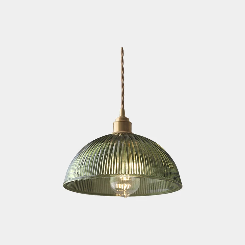 Hanglamp Geribbeld Glas Groen Messing Art Deco Vintage Eetkamer Sfeervol Warm Licht Retro Stijl Design | Sansoti