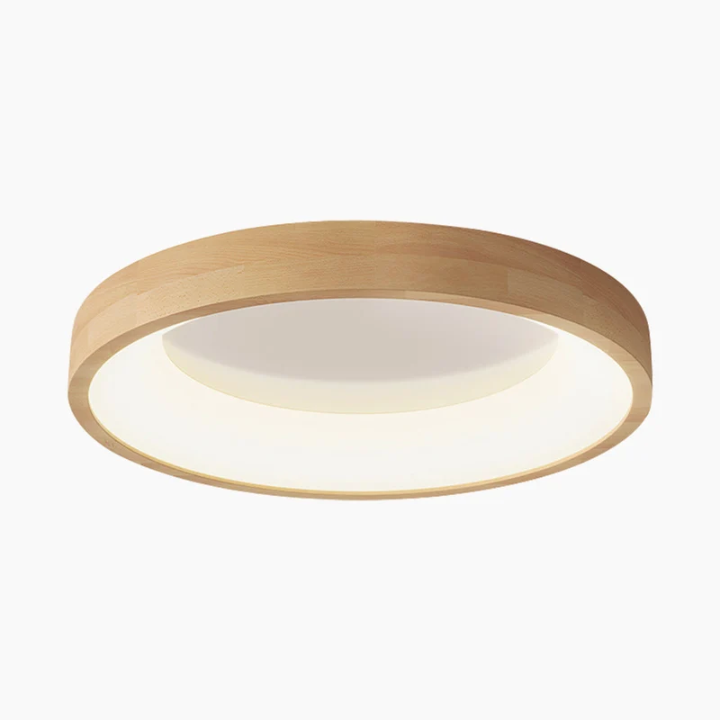 Ronde Houten Plafondlamp Natuurtint LED Dimbaar met Afstandsbediening Scandinavisch Design voor Woonkamer | Sansoti