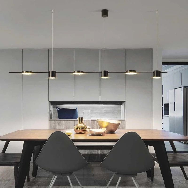 Dimbare LED Hanglamp Lineair Aluminium Zwart Goud Eetkamer Moderne Kroonluchter Verstelbaar Design Verlichting | Sansoti