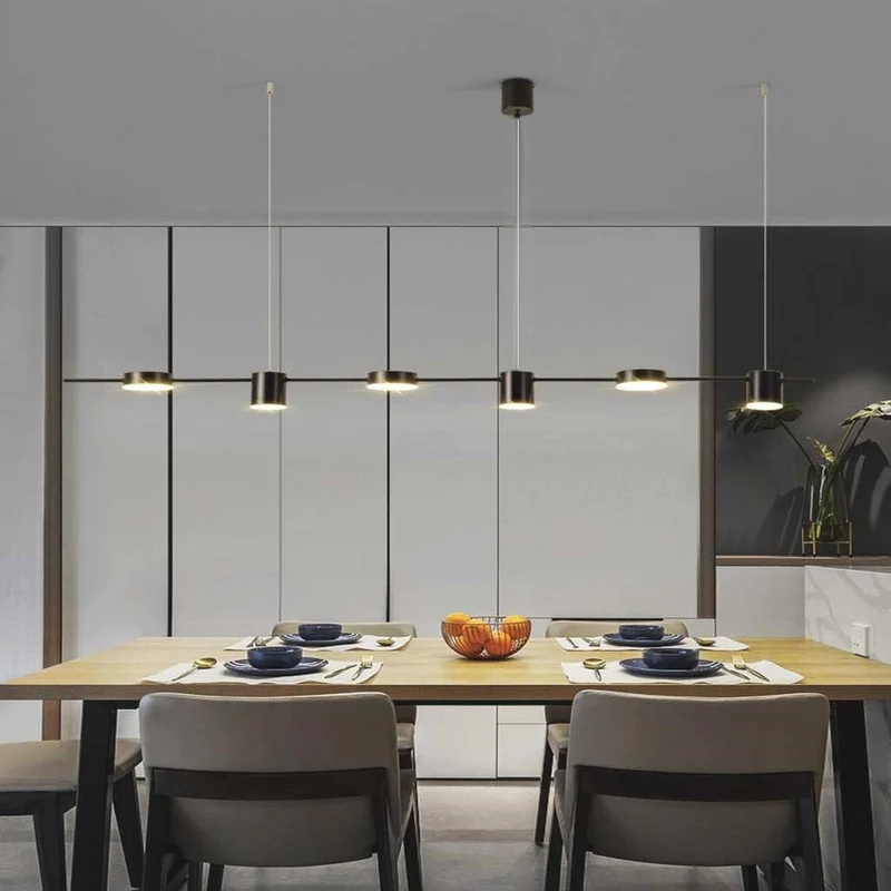 Dimbare LED Hanglamp Lineair Aluminium Zwart Goud Eetkamer Moderne Kroonluchter Verstelbaar Design Verlichting | Sansoti