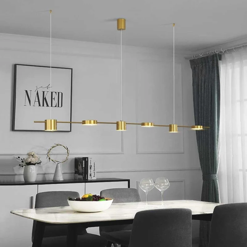 Dimbare LED Hanglamp Lineair Aluminium Zwart Goud Eetkamer Moderne Kroonluchter Verstelbaar Design Verlichting | Sansoti