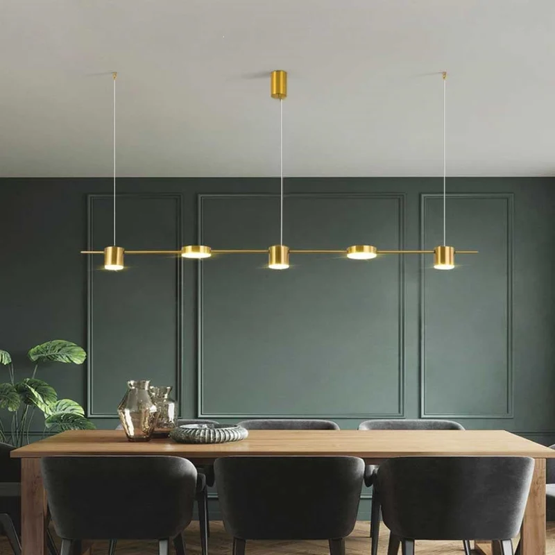 Dimbare LED Hanglamp Lineair Aluminium Zwart Goud Eetkamer Moderne Kroonluchter Verstelbaar Design Verlichting | Sansoti