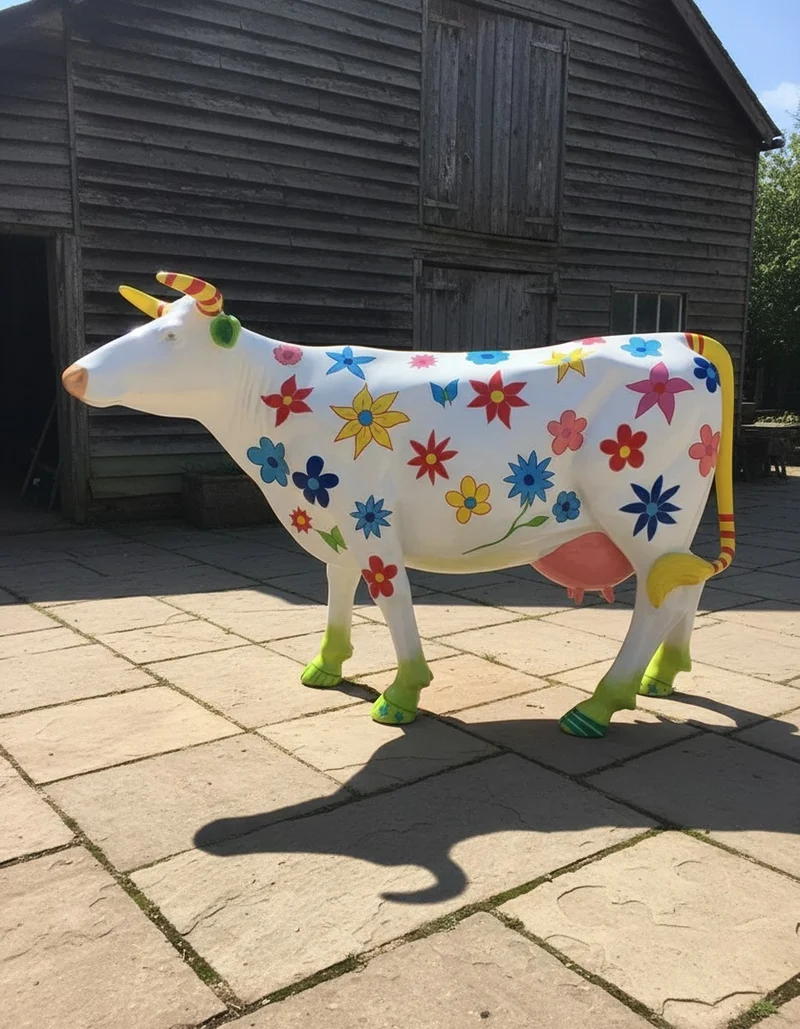 Casa Padrino Luxus Deko Skulptur Kuh Blumenkunst H. 147 cm - Riesige Gartenskulptur - Lebensgroße Skulptur - XXL Deko Skulptur - XXL Deko Figur