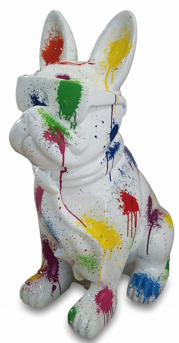 Casa Padrino Luxus Deko Skulptur Hund Bulldogge Spash Brille H. 80 cm - Deko Skulptur - Deko Figur - Tierfigur - Gartendeko