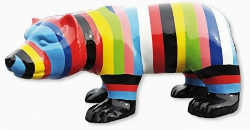Casa Padrino Luxus Deko Skulptur Bär Multicolored Striped H. 60 cm - Deko Skulptur - Deko Figur - Tierfigur - Gartendeko