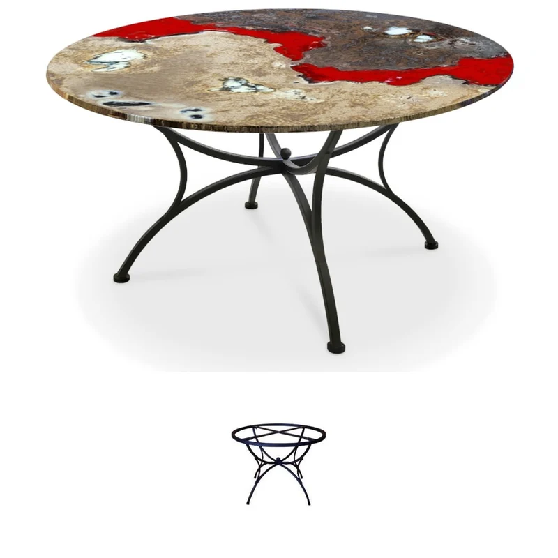 Casa Padrino Luxus Jugendstil Gartentisch Marmoriert Rot Ø 120 cm - Runder Esstisch aus handbemaltem Lavastein - Gastronomie Möbel - Made in Italy
