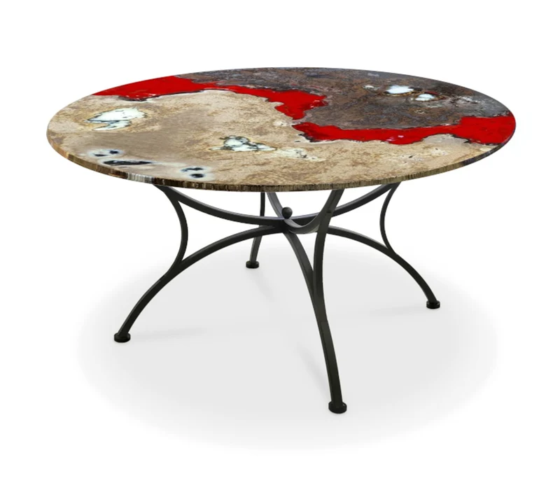 Casa Padrino Luxus Jugendstil Gartentisch Marmoriert Rot Ø 120 cm - Runder Esstisch aus handbemaltem Lavastein - Gastronomie Möbel - Made in Italy