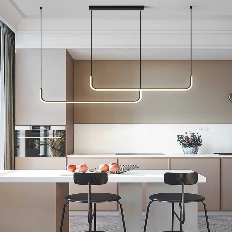 Lineaire LED Hanglamp Metaal Goud Zwart Dimbaar Verstelbaar 3 Lichtkleur Modern Plafondlamp Eetkamer | Sansoti