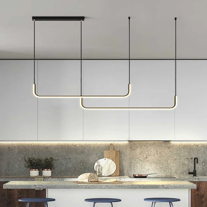 Lineaire LED Hanglamp Metaal Goud Zwart Dimbaar Verstelbaar 3 Lichtkleur Modern Plafondlamp Eetkamer | Sansoti
