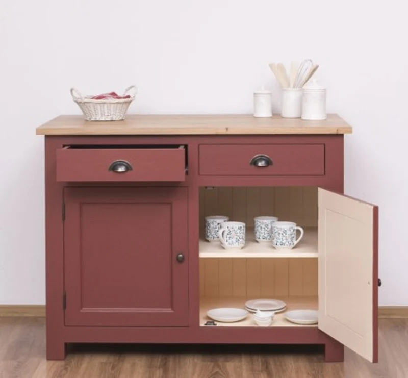 Casa Padrino Küchenschrank im Landhausstil mit 2 Türen, 2 Schubladen und Eichenholzplatte, 120 x 65 x 90 cm