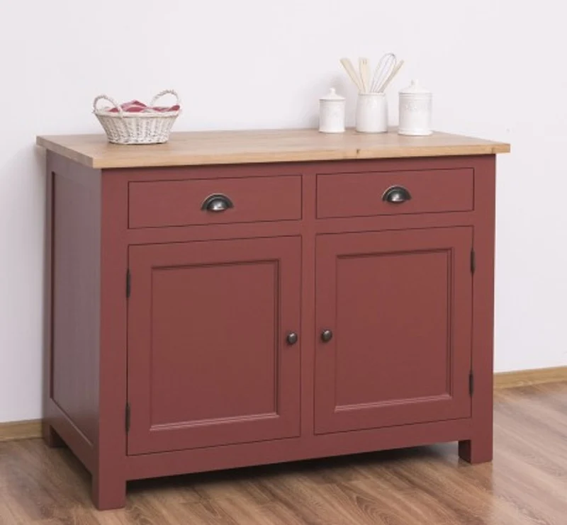 Casa Padrino Küchenschrank im Landhausstil mit 2 Türen, 2 Schubladen und Eichenholzplatte, 120 x 65 x 90 cm