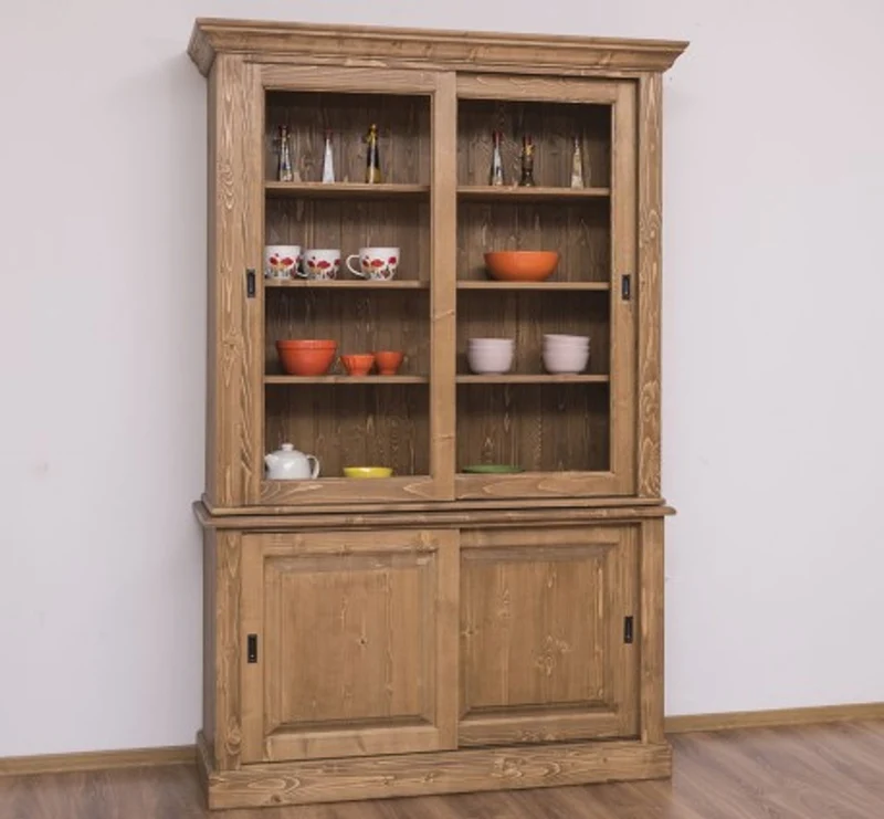Casa Padrino Vitrine im Landhausstil mit 2 Schiebetüren, 141 x 48 x 212 cm