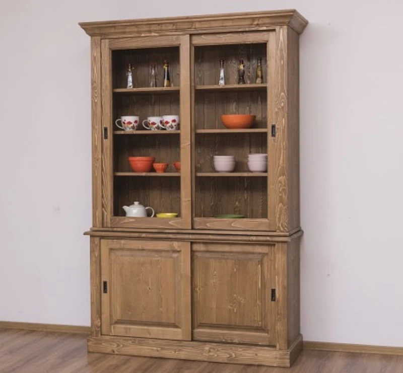 Casa Padrino Vitrine im Landhausstil mit 2 Schiebetüren, 141 x 48 x 212 cm