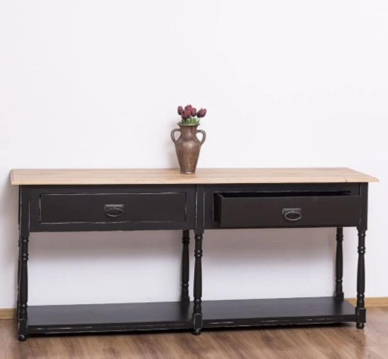 Casa Padrino Konsole im Landhausstil mit 2 Schubladen und Eichenholzplatte, 180 x 45 x 76 cm