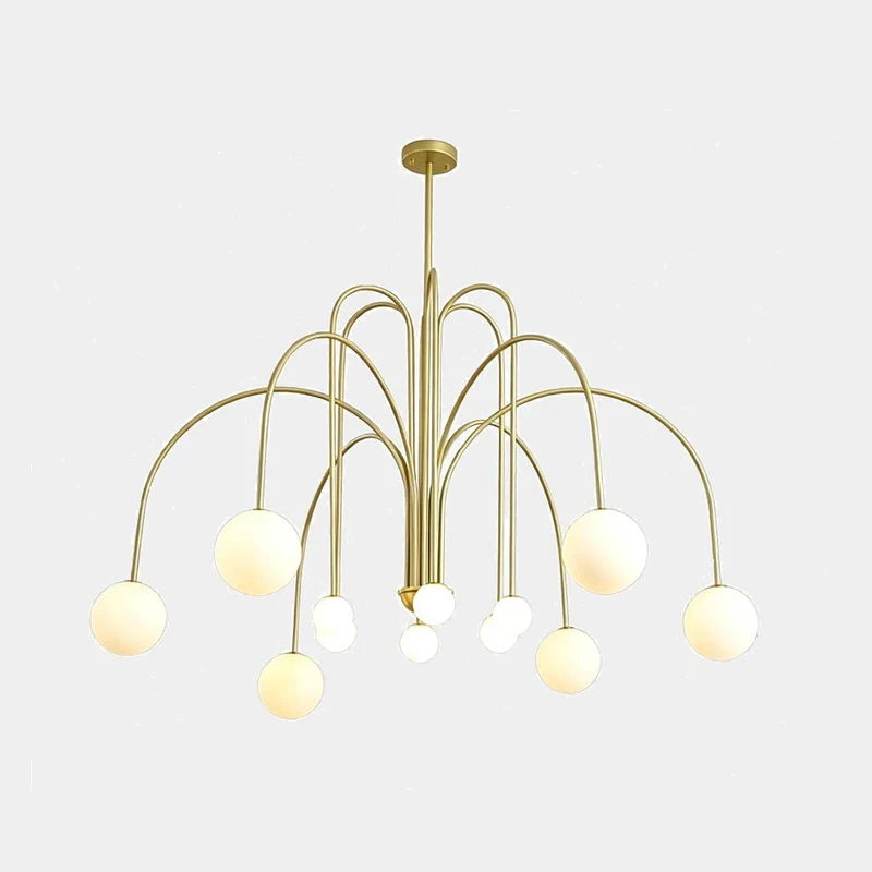 Kroonluchter Melkglas Bolvormig met Gebogen Armen IJzer Zwart Goud Rood Hanglamp LED Eetkamer Woonkamer | Sansoti