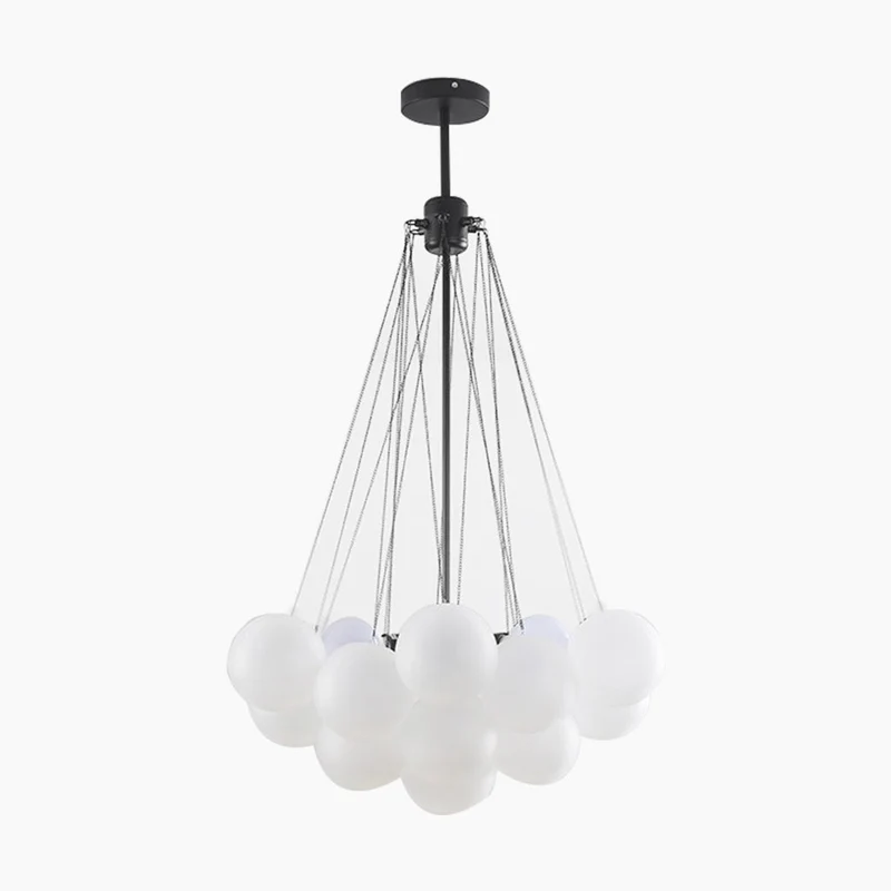 Glazen Bollenhanglamp met Metalen Ketting Zwart Goud Verstelbaar LED Kroonluchter Eetkamer Slaapkamer | Sansoti