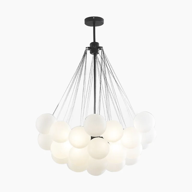 Glazen Bollenhanglamp met Metalen Ketting Zwart Goud Verstelbaar LED Kroonluchter Eetkamer Slaapkamer | Sansoti