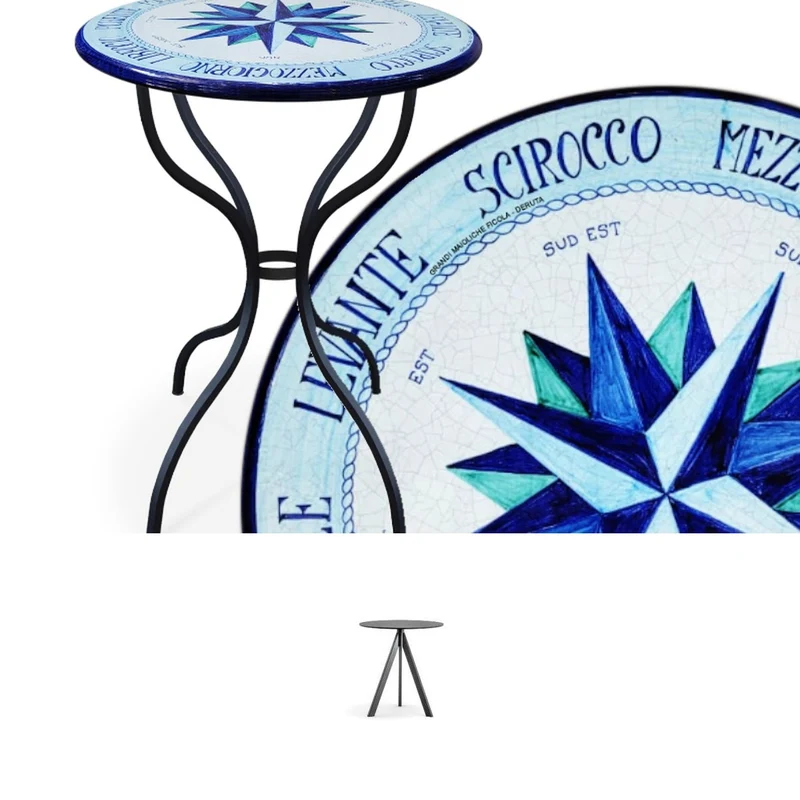 Casa Padrino Luxus Jugendstil Gartentisch Windrose Blau Ø 60 cm - Runder Esstisch aus handbemaltem Lavastein - Gastronomie Möbel - Made in Italy