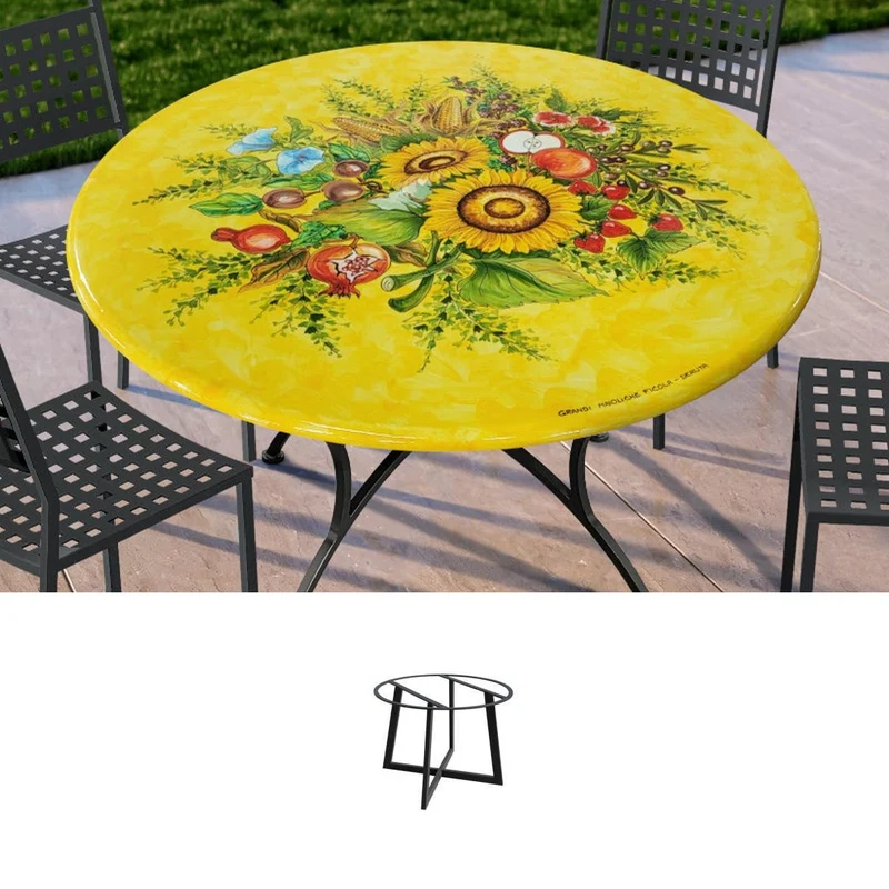 Casa Padrino Luxus Jugendstil Gartentisch Sonnenblumen Ø 100 cm - Runder Esstisch aus handbemaltem Lavastein - Gastronomie Möbel - Made in Italy